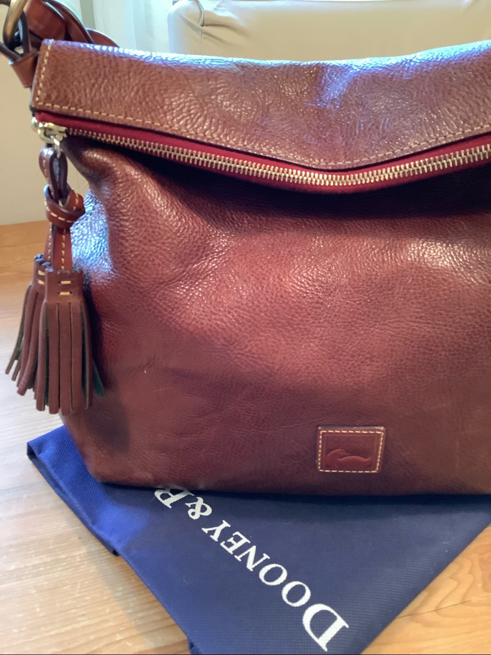 Dooney & Bourke Florentine Brown Leather Twist Strap Hobo Shoulder Bag